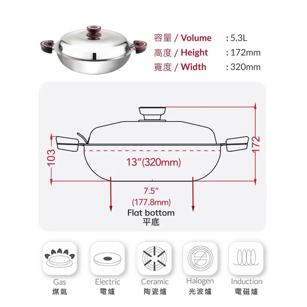 Buffalo Function Series S/S Flat Wok 13 Inch (WFU232)