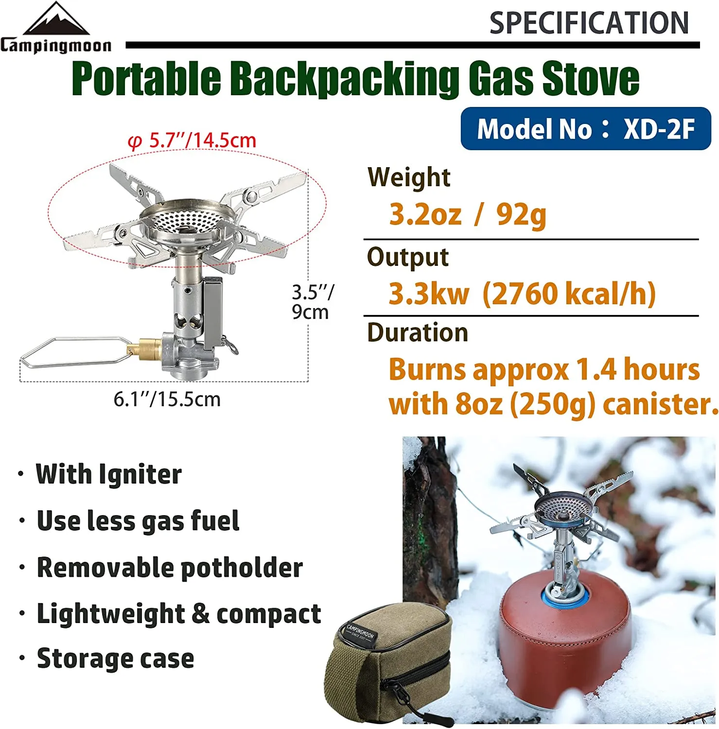 Campingmoon Lightweight Backpacking Gas Stove