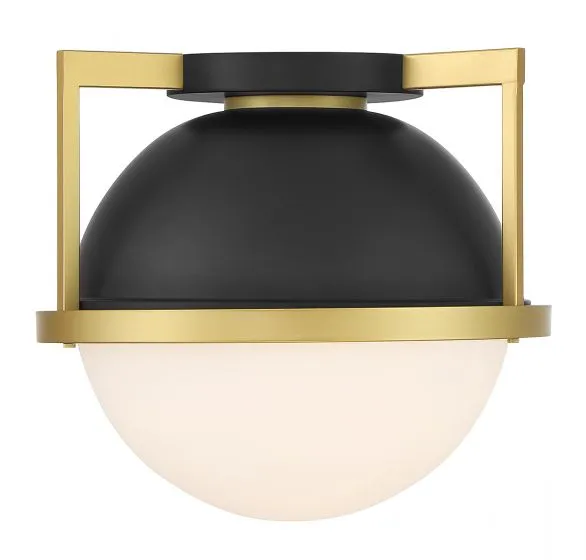 CARLYSLE 1-LIGHT CEILING LIGHT, MATTE BLACK W/WARM BRASS ACCENTS