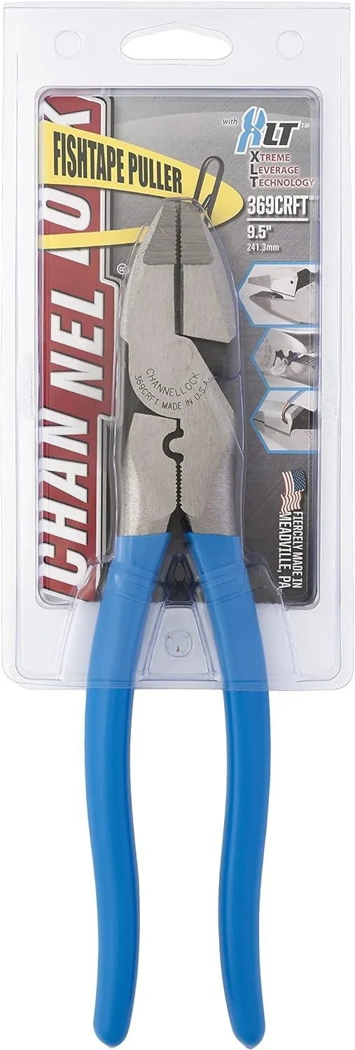 CHANNELLOCK 369CRFT | 9.5-in. Linemen's Plier, Hi-Leverage with Crimper/Cutter and Fish Tape Puller