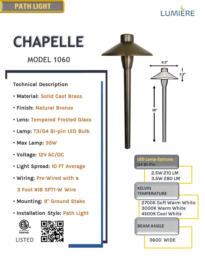 Chapelle 4 Pack Solid Cast Brass Pathway Light - Natural Bronze