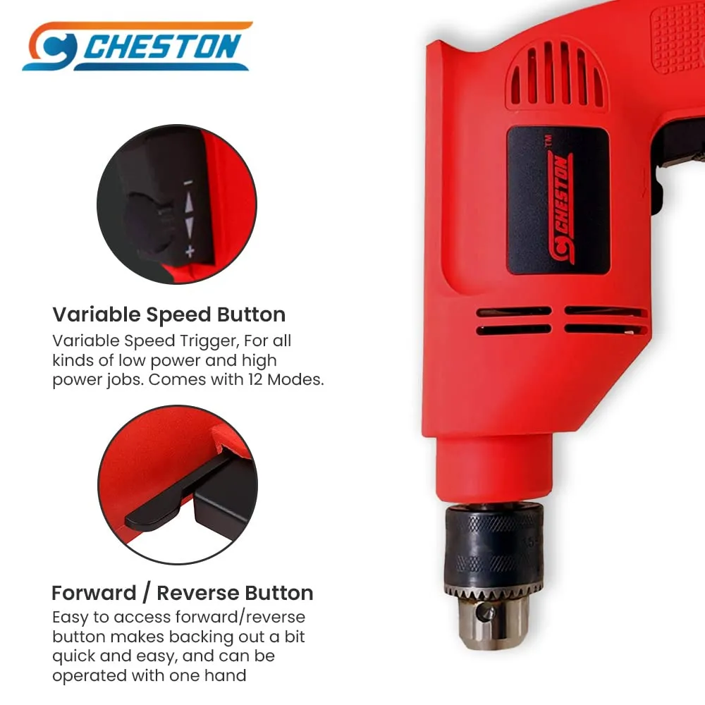 Cheston 10 mm Drill Machine Set 400W | Drill For Wall Wood Metal Sheets | Variable Speed & Reverse & Forward function | 2600 RPM | Electrical Power Tool Kit For Multipurpose Use