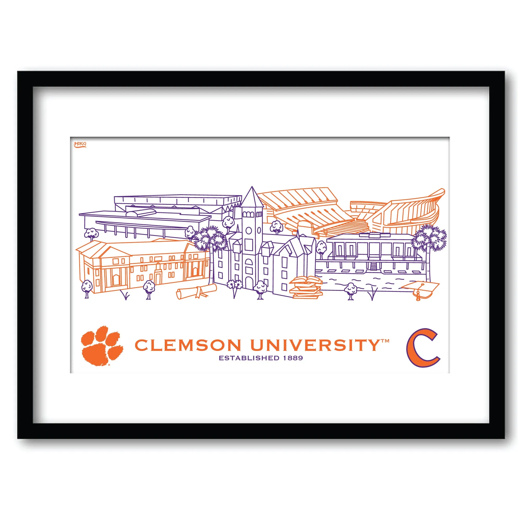 Clemson Tigers Framed Campus Wall Art 11" x 14"