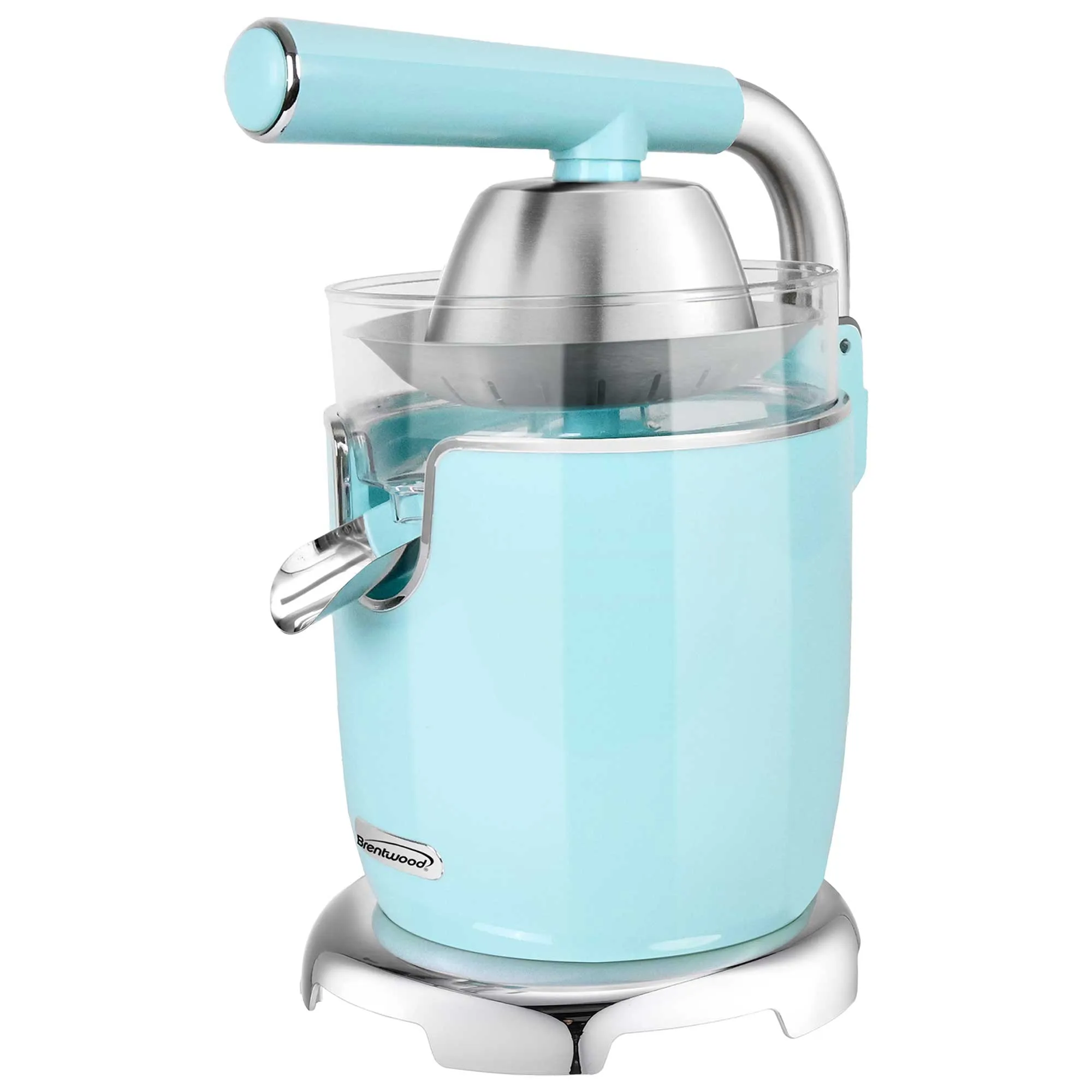 Coming Soon - Brentwood J-28BL Powerful 200W Electric Citrus Juicer Orange, Lemon, Lime, and Grapefruit Squeezer, Stainless Steel Lever, 2 Cones, Dishwasher Safe Parts, Blue