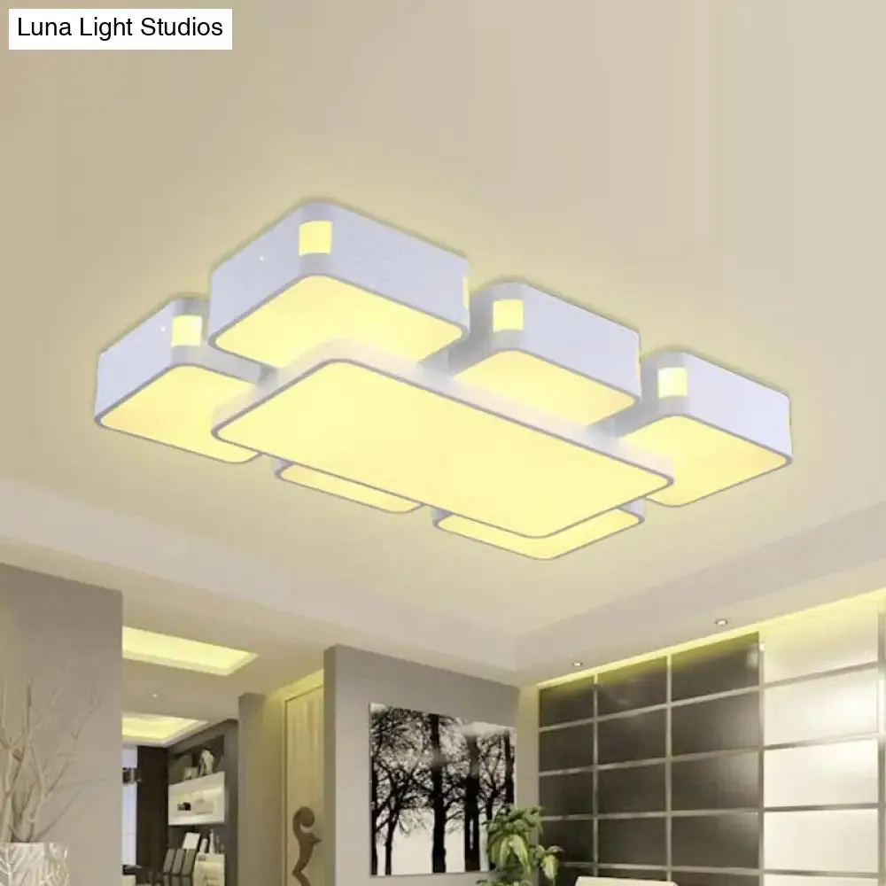 Contemporary Square Ceiling Mounted LED Pendant Light - 24"/37" Wide - Acrylic - White Flush Mount