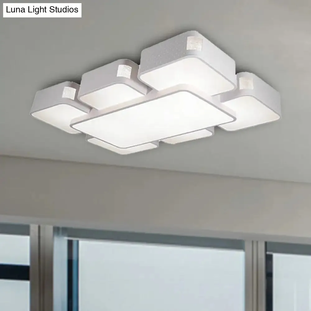 Contemporary Square Ceiling Mounted LED Pendant Light - 24"/37" Wide - Acrylic - White Flush Mount