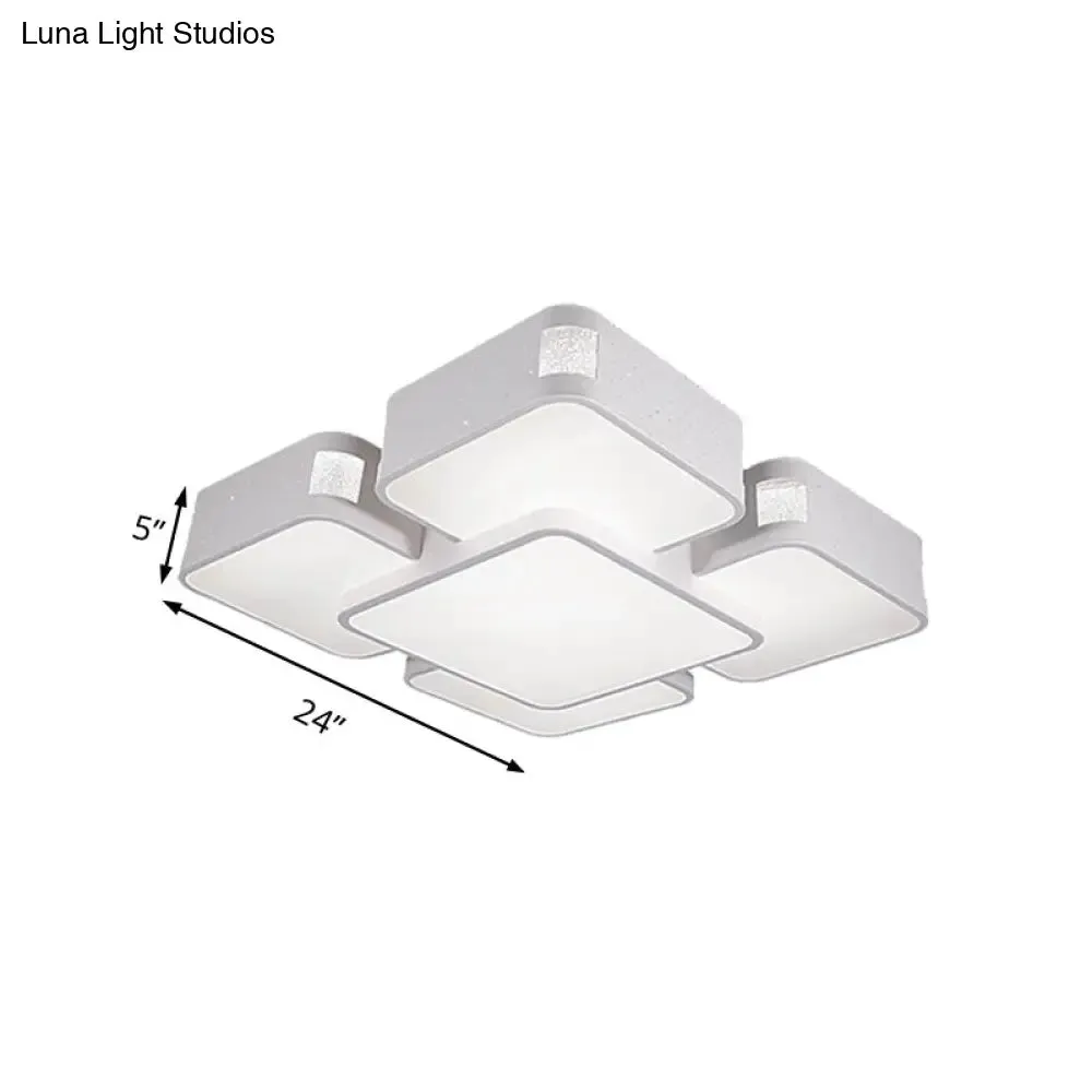 Contemporary Square Ceiling Mounted LED Pendant Light - 24"/37" Wide - Acrylic - White Flush Mount