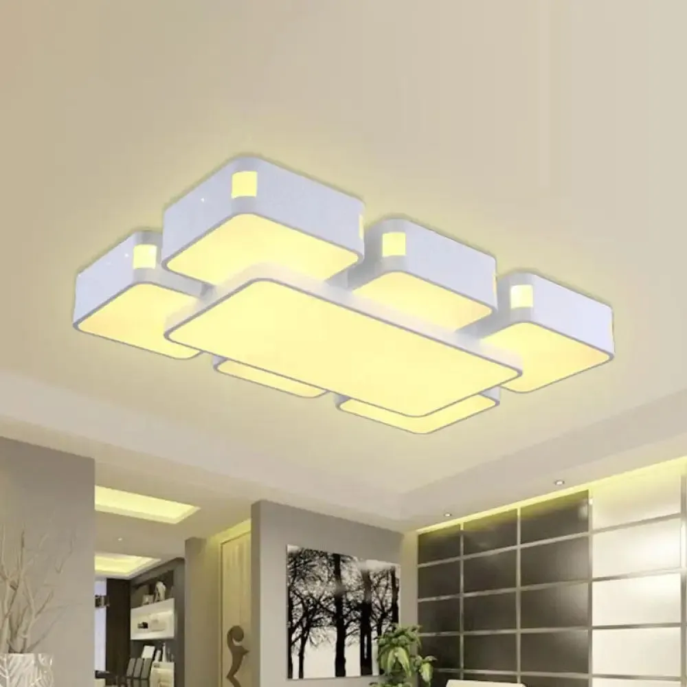 Contemporary Square Ceiling Mounted LED Pendant Light - 24"/37" Wide - Acrylic - White Flush Mount