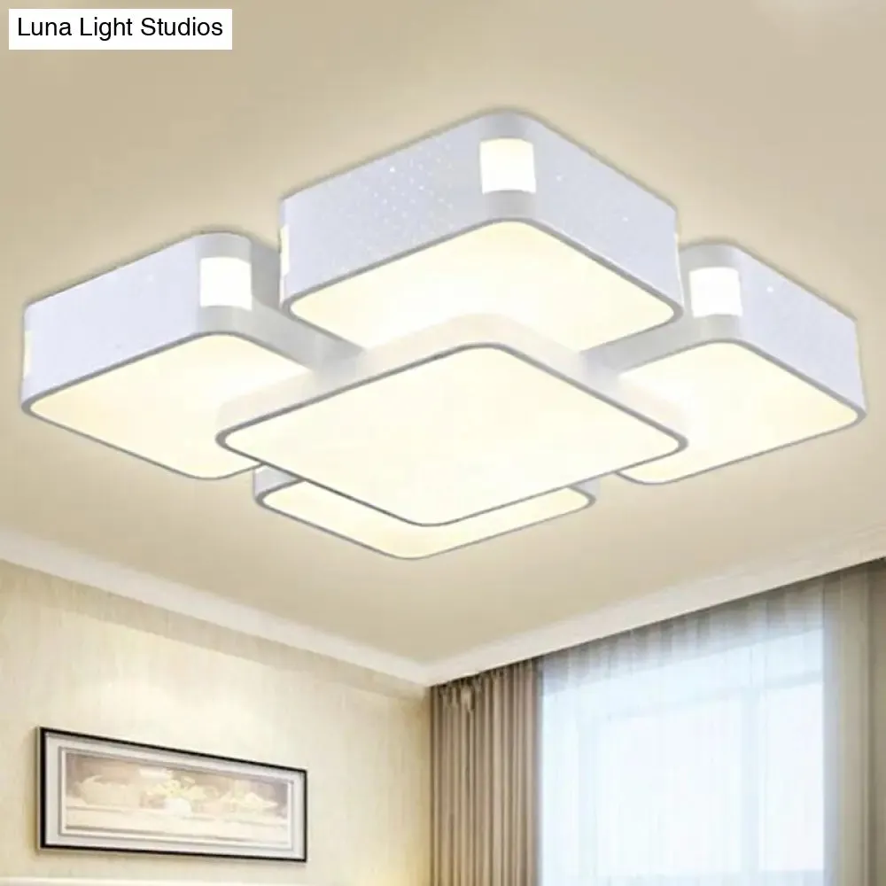 Contemporary Square Ceiling Mounted LED Pendant Light - 24"/37" Wide - Acrylic - White Flush Mount