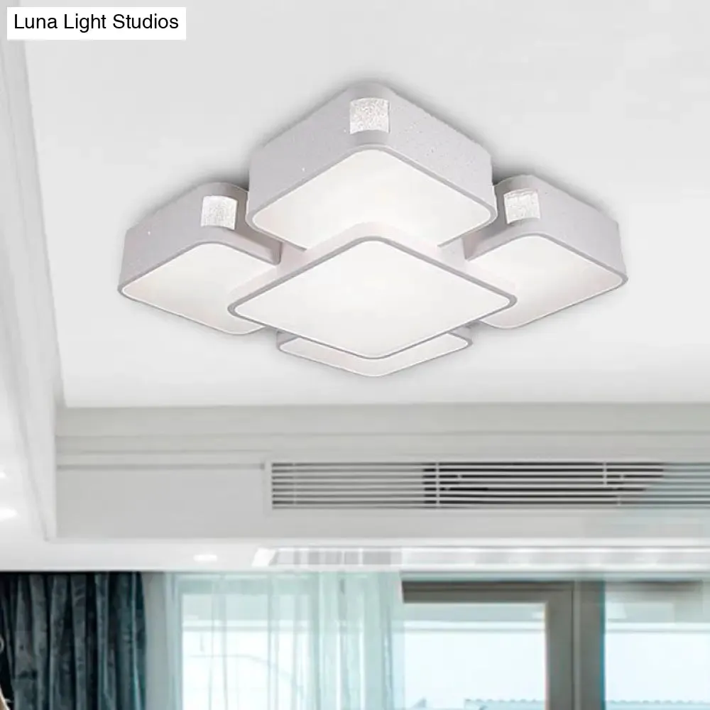 Contemporary Square Ceiling Mounted LED Pendant Light - 24"/37" Wide - Acrylic - White Flush Mount