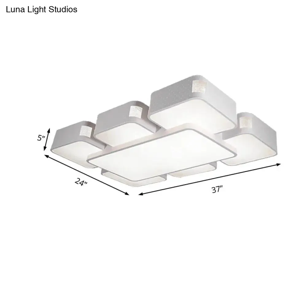 Contemporary Square Ceiling Mounted LED Pendant Light - 24"/37" Wide - Acrylic - White Flush Mount