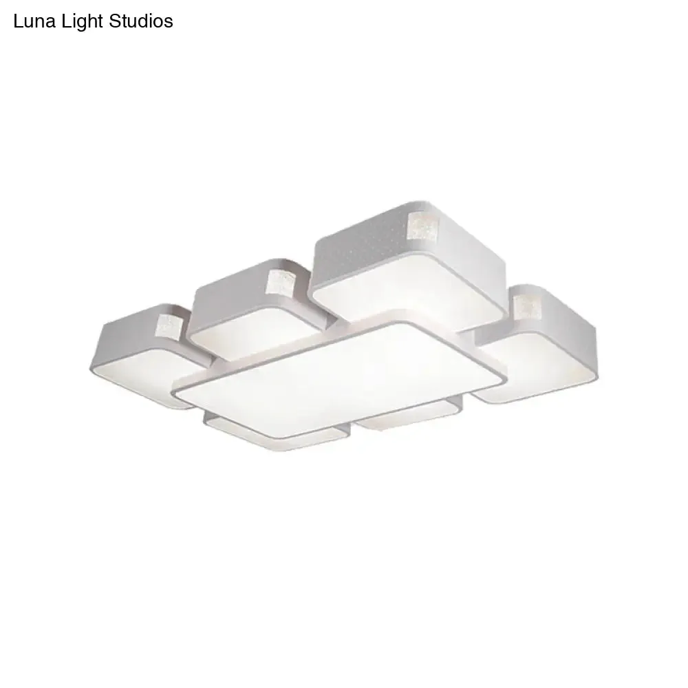 Contemporary Square Ceiling Mounted LED Pendant Light - 24"/37" Wide - Acrylic - White Flush Mount