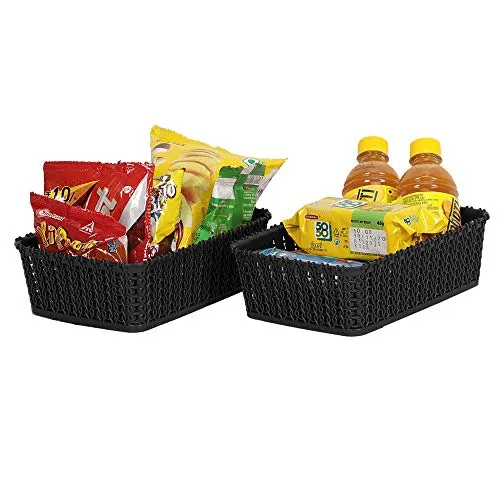 Cutting EDGE Plastic Multipurpose Sturdy Storage Baskets for Cosmetics Office Fruit Vegetable Bathroom Stationary Home Basket with Handle - (Black, Set of 2, Mini)