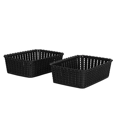 Cutting EDGE Plastic Multipurpose Sturdy Storage Baskets for Cosmetics Office Fruit Vegetable Bathroom Stationary Home Basket with Handle - (Black, Set of 2, Mini)