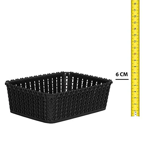 Cutting EDGE Plastic Multipurpose Sturdy Storage Baskets for Cosmetics Office Fruit Vegetable Bathroom Stationary Home Basket with Handle - (Black, Set of 2, Mini)