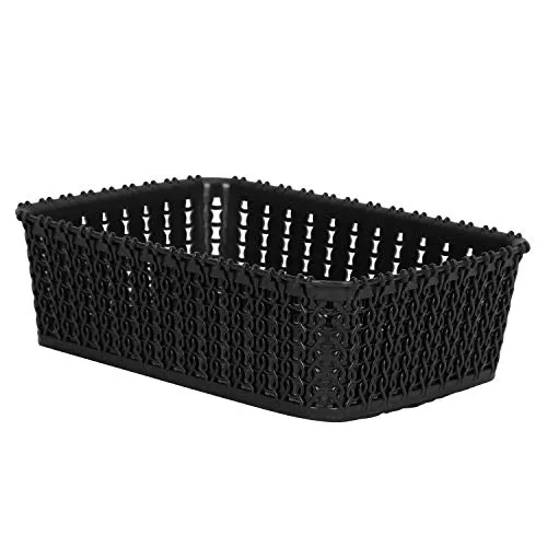 Cutting EDGE Plastic Multipurpose Sturdy Storage Baskets for Cosmetics Office Fruit Vegetable Bathroom Stationary Home Basket with Handle - (Black, Set of 2, Mini)