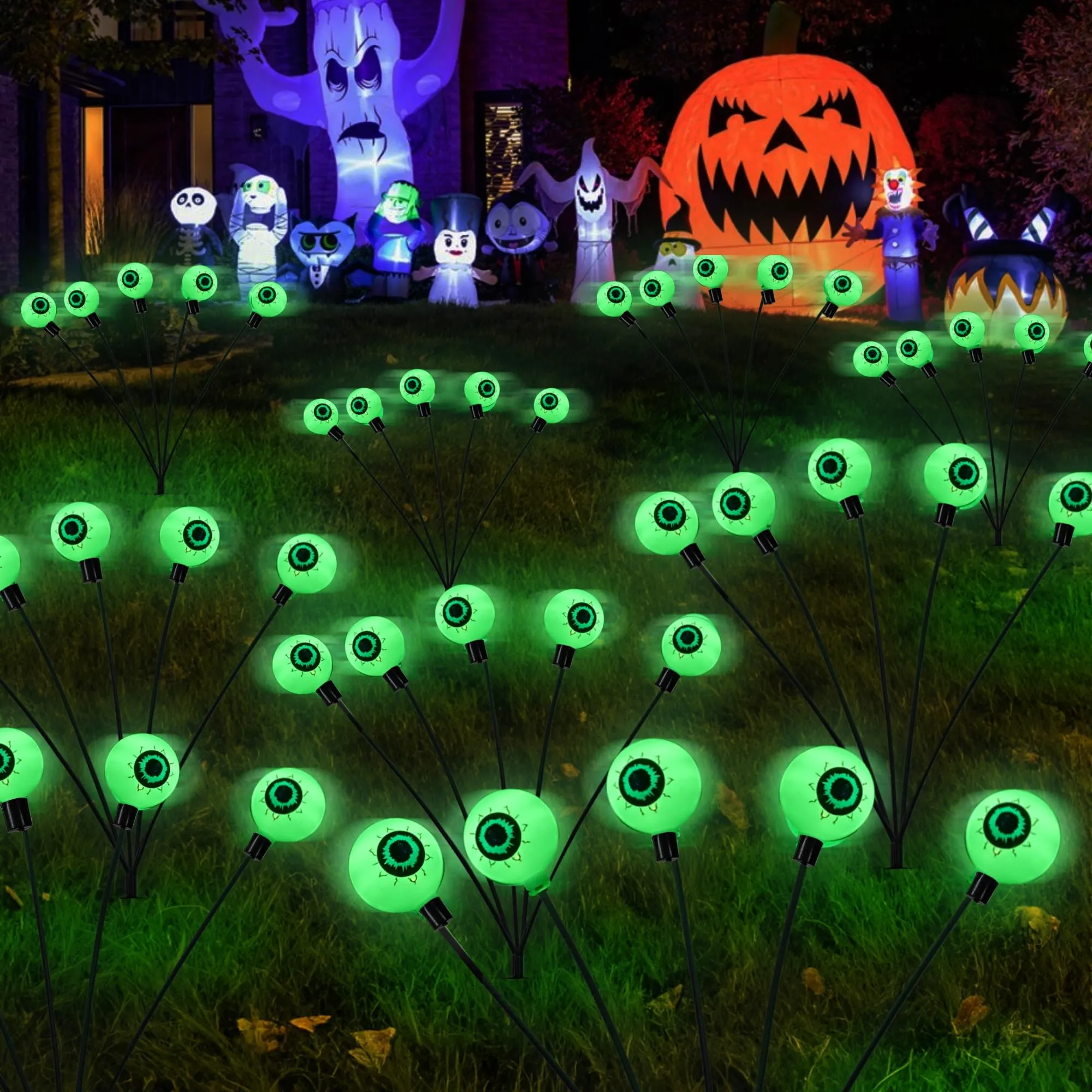 Dazzle Bright Halloween Decorations Outdoor, 4 Pack 24LED Solar Eyeball Pathway Lights, Scary Waterproof Solar Green Firefly Lights for Garden Lawn Yard Decor