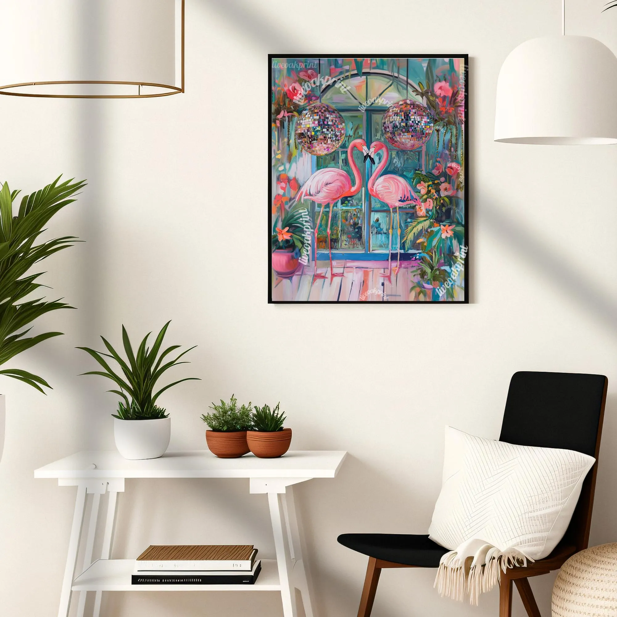 Disco Flamingos In Love ! - Maximalist Funky Wall Art - Retro Flamingo Print - Disco Wall Art - Flamingo Art Print - Funky Flamingo Poster