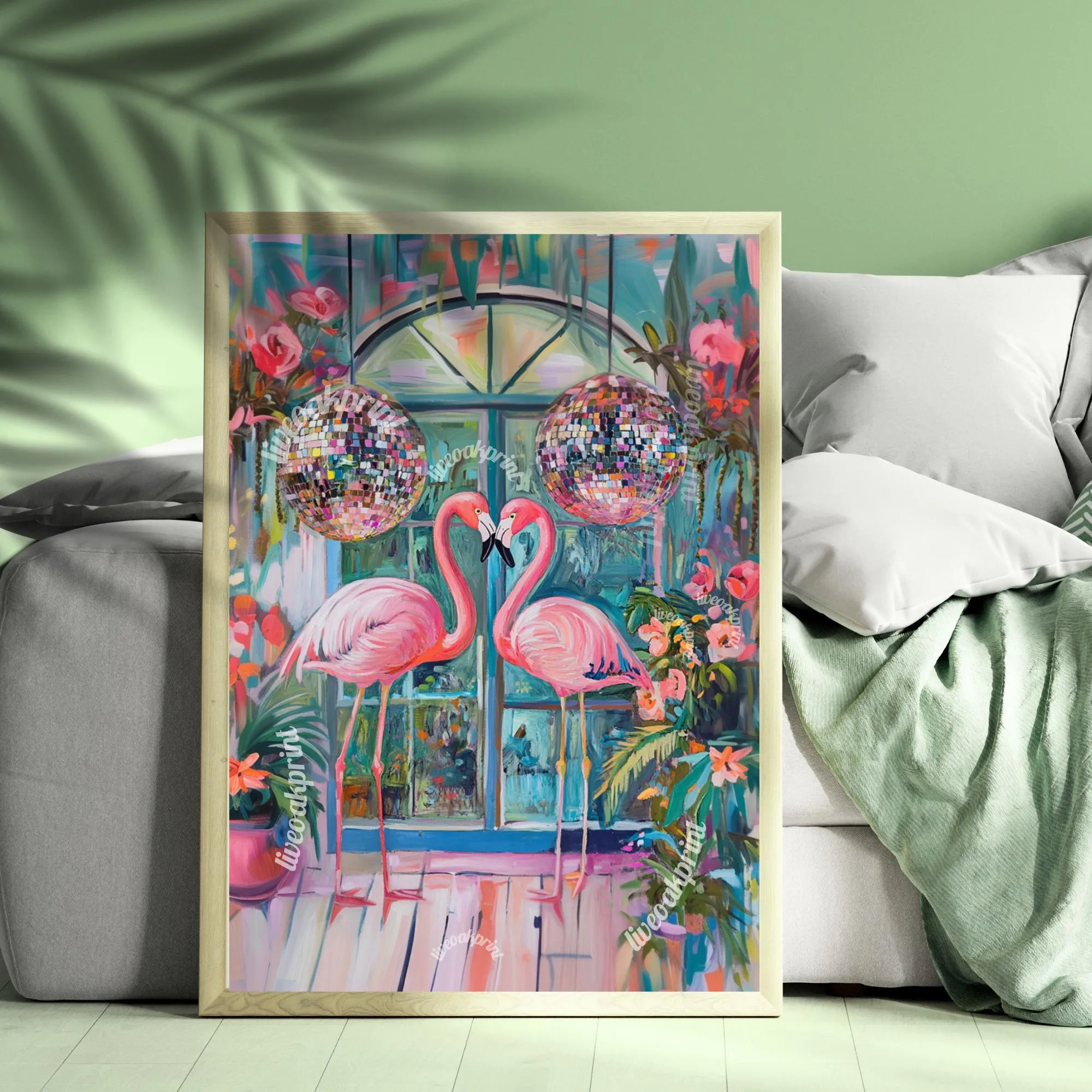 Disco Flamingos In Love ! - Maximalist Funky Wall Art - Retro Flamingo Print - Disco Wall Art - Flamingo Art Print - Funky Flamingo Poster