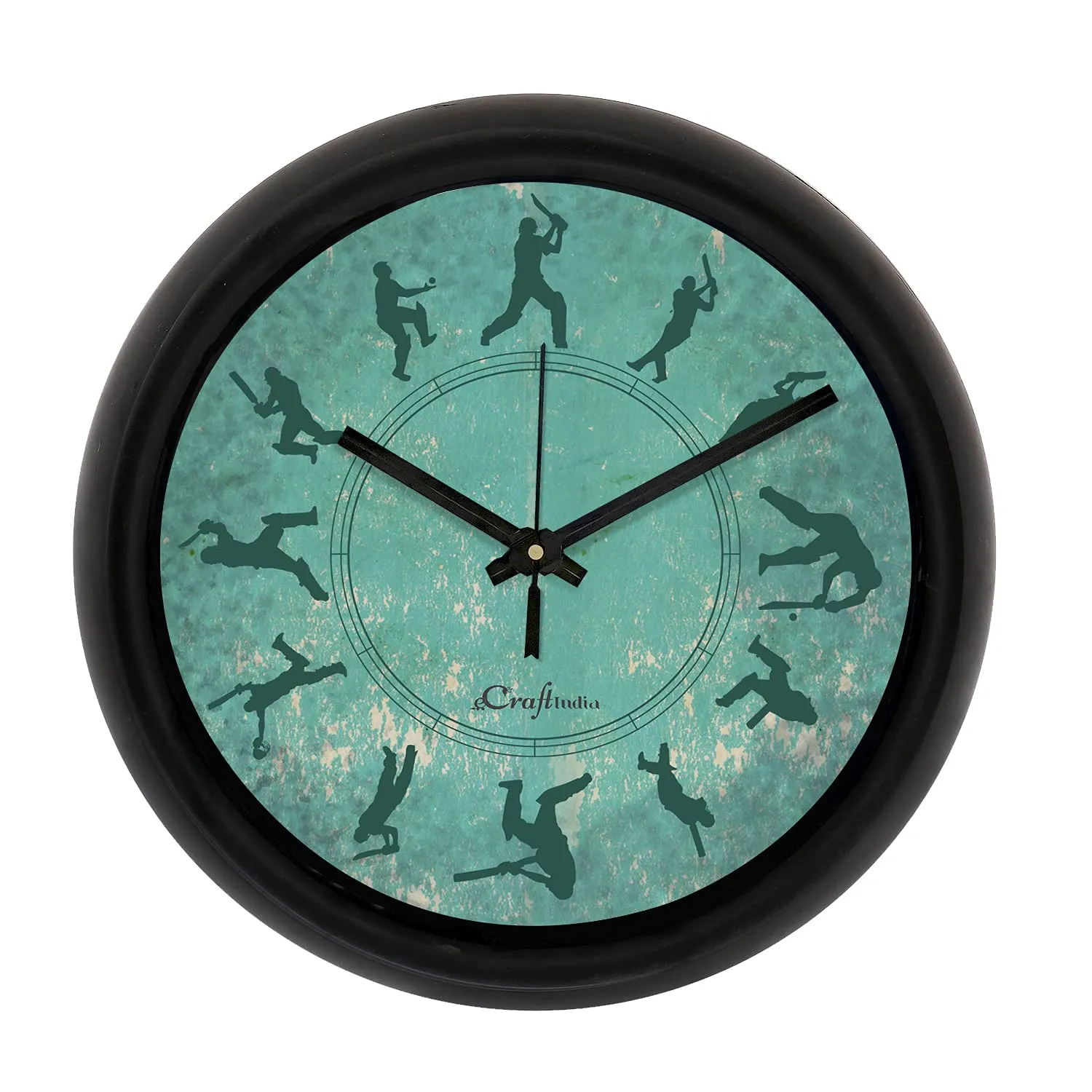 eCraftIndia Round Shape Cricket Theme Analog Designer Wall Clock for Home, Living Room, Bedroom, Office, School, Classroom Decor - Gift for Cricket Fans, Athletes, and Sports Enthusiasts of All Ages