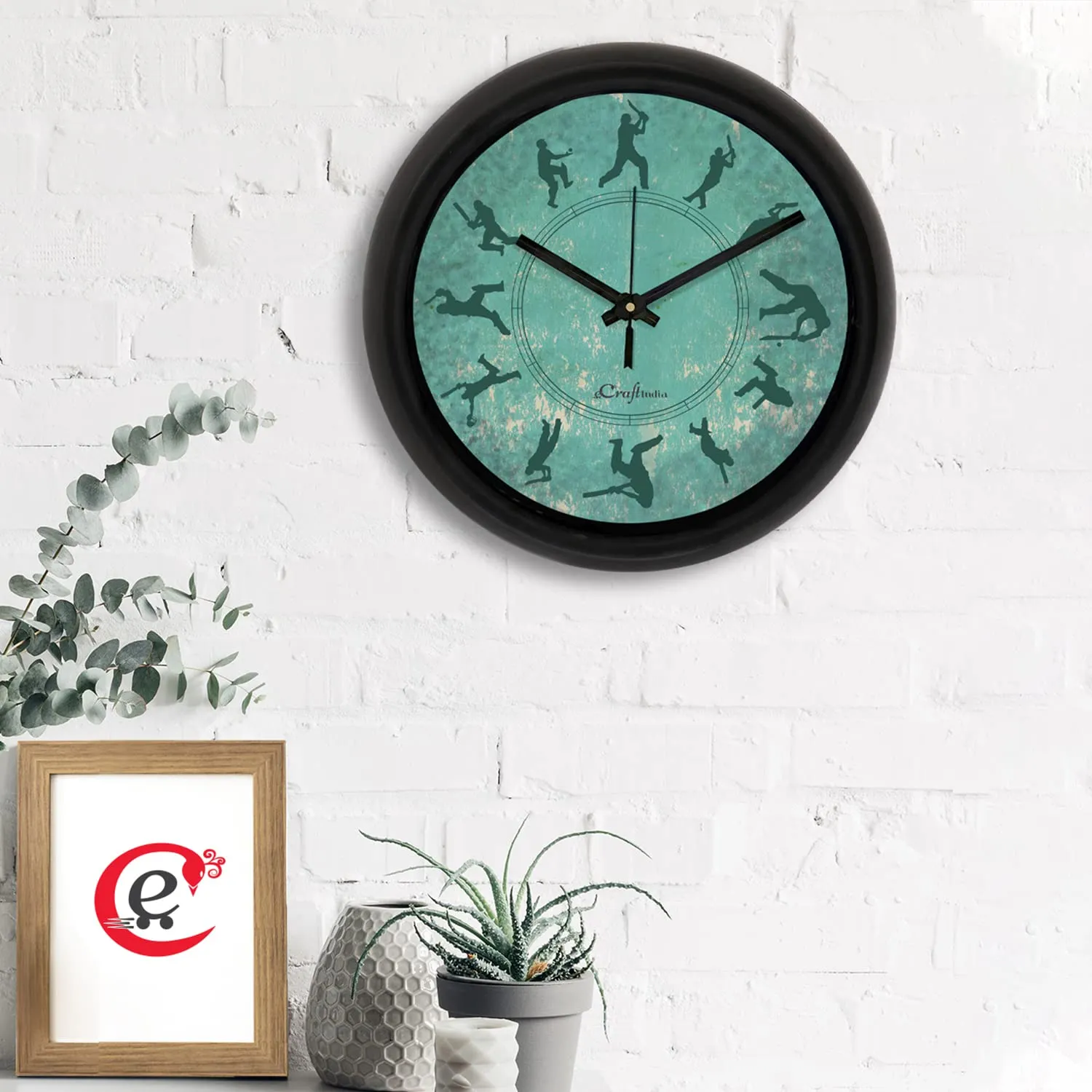 eCraftIndia Round Shape Cricket Theme Analog Designer Wall Clock for Home, Living Room, Bedroom, Office, School, Classroom Decor - Gift for Cricket Fans, Athletes, and Sports Enthusiasts of All Ages