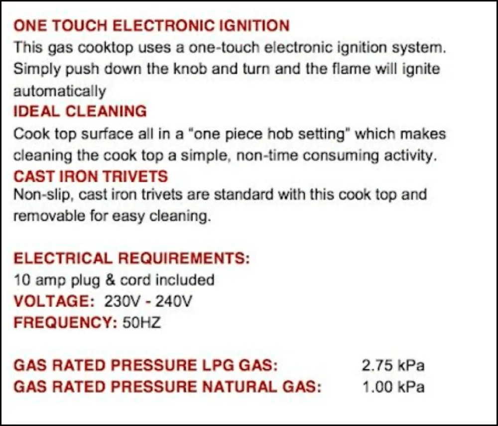 Euro Appliances Premium Series EGZ60WCTSXS 60cm Italian Made Gas Cooktop