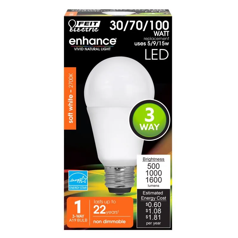 Feit A21 E26 (Medium) LED Bulb Soft White 30/70/100 Watt Equivalence 1 pk