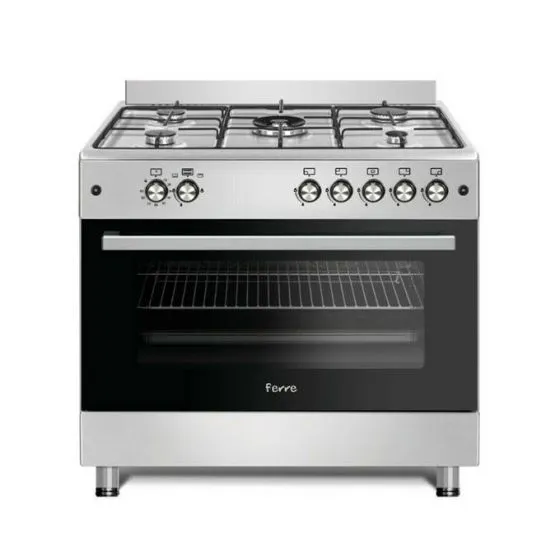 Ferre F9S50G2.Hi 900Mm Stainless Steel 5 Burner With Wok Gas Freestanding Oven