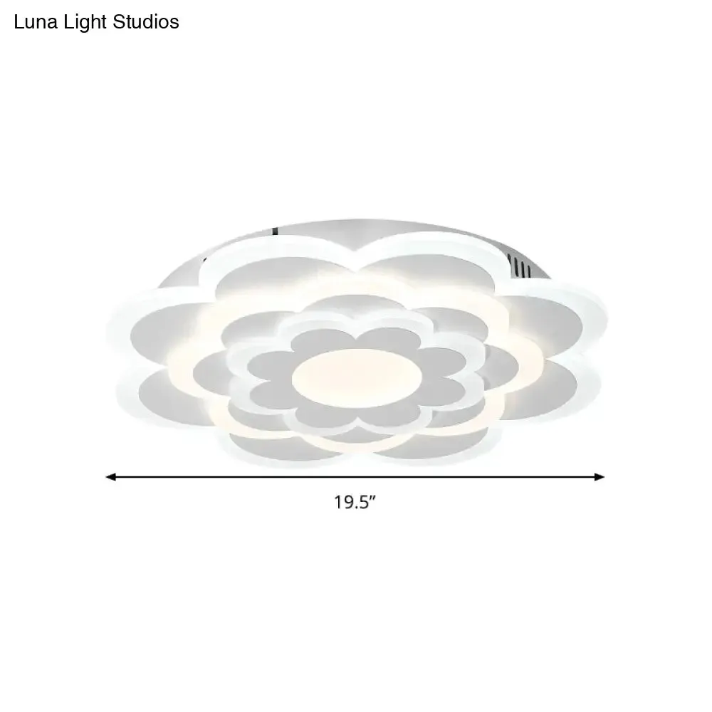 Floral White LED Ceiling Lamp: Acrylic Flush Mount for Creative, Pretty Living Room Lighting