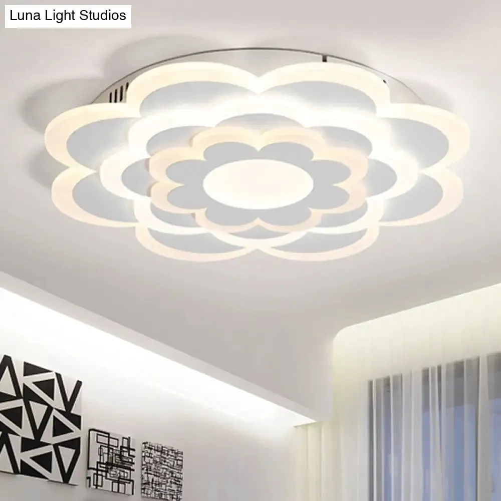 Floral White LED Ceiling Lamp: Acrylic Flush Mount for Creative, Pretty Living Room Lighting