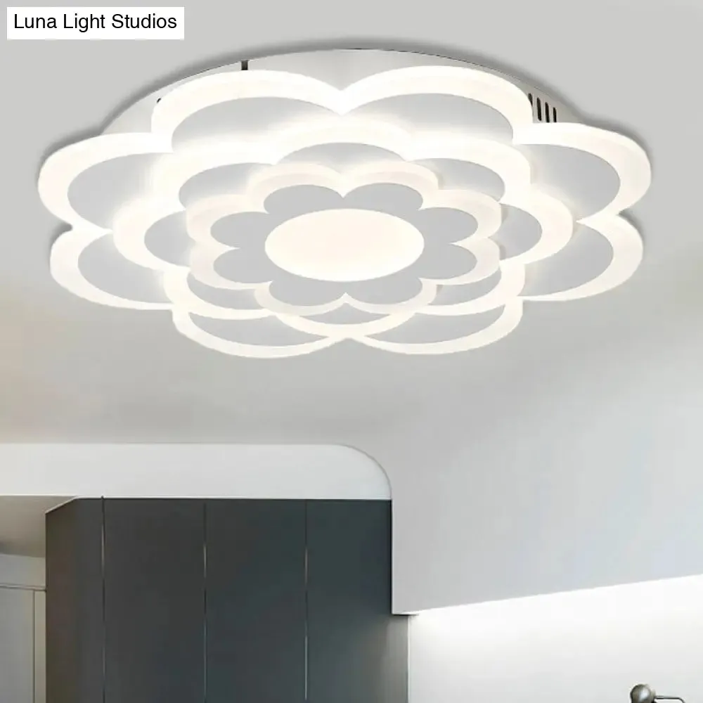 Floral White LED Ceiling Lamp: Acrylic Flush Mount for Creative, Pretty Living Room Lighting