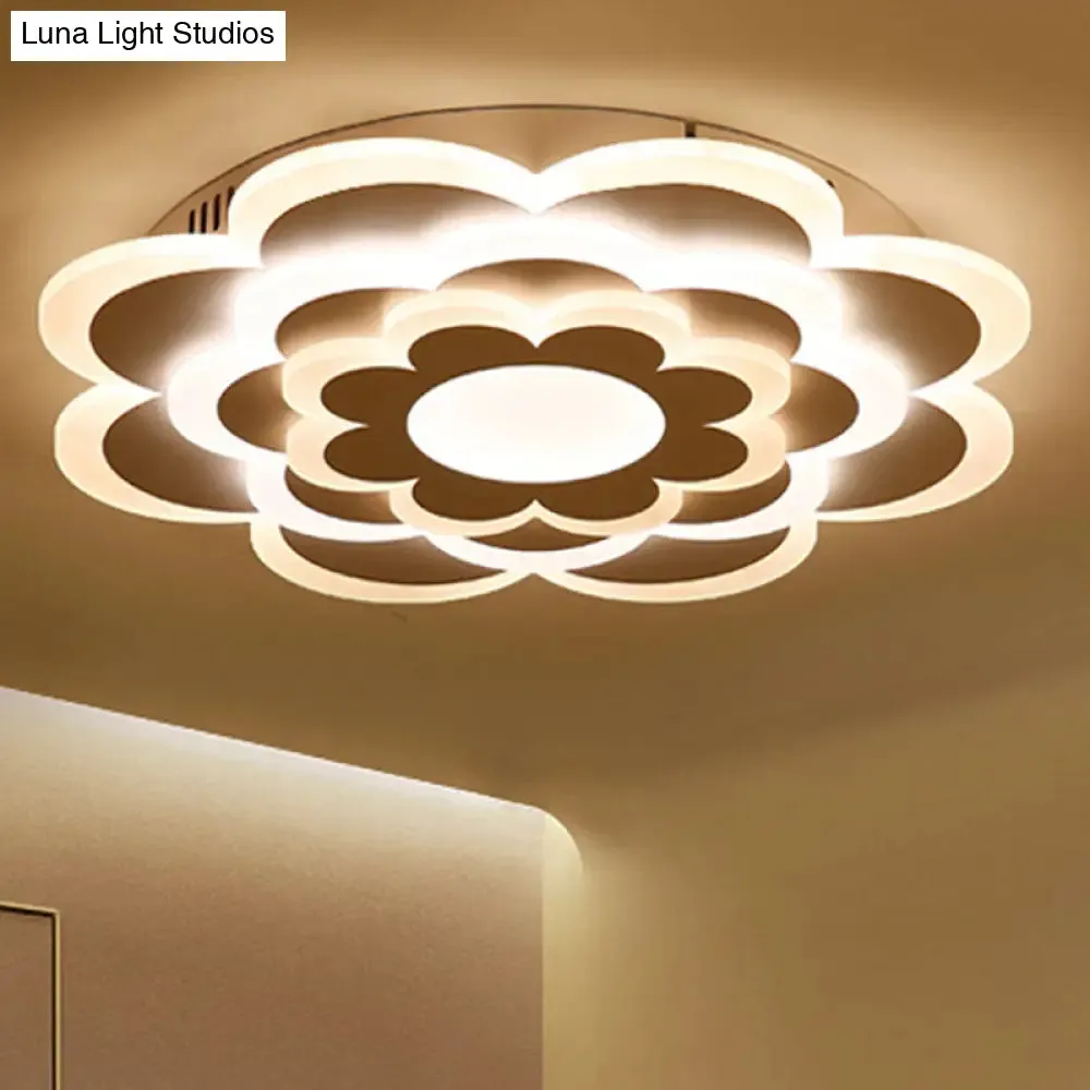 Floral White LED Ceiling Lamp: Acrylic Flush Mount for Creative, Pretty Living Room Lighting