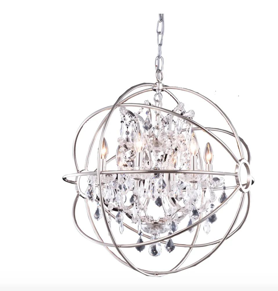 GENEVA 6 LIGHT CHANDELIER, POLISHED NICKEL