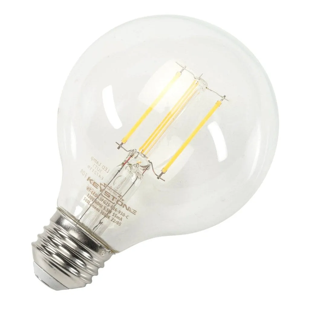 Globe Filament Bulb, 60W Equivalent, G25 shape, E26 Medium base, 3000K, 90 CRI, Clear