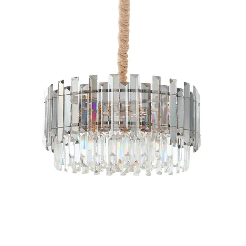 Gold 9-Bulb Chandelier with Clear and Smoke Gray Crystal Dual Layers for Modern Dining Room