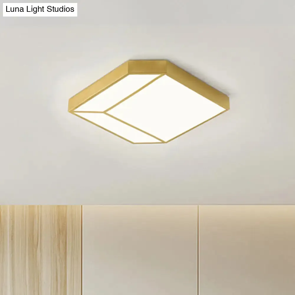 Gold Hexagon LED Flush Mount Ceiling Light with Acrylic Shade in Warm/White Light