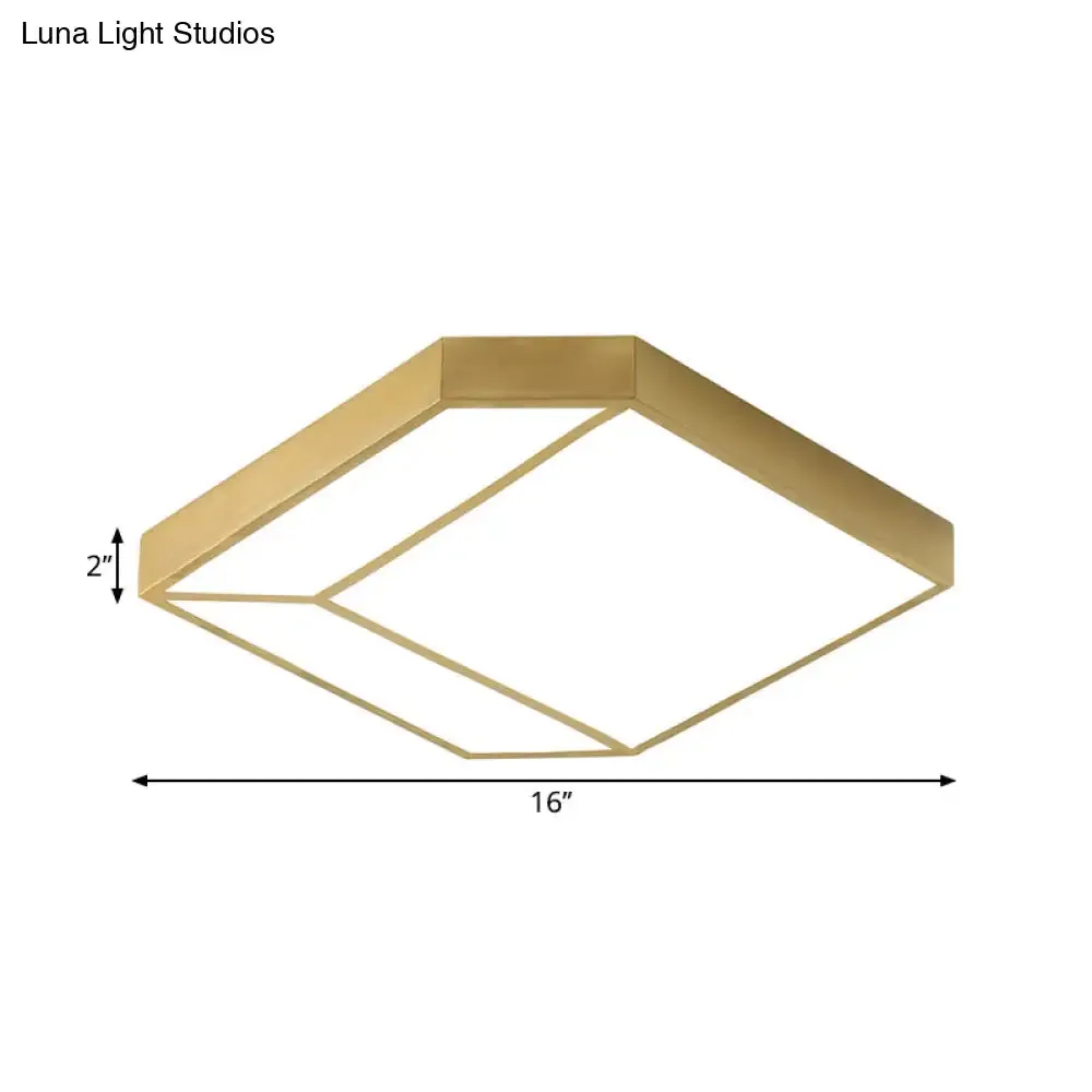 Gold Hexagon LED Flush Mount Ceiling Light with Acrylic Shade in Warm/White Light