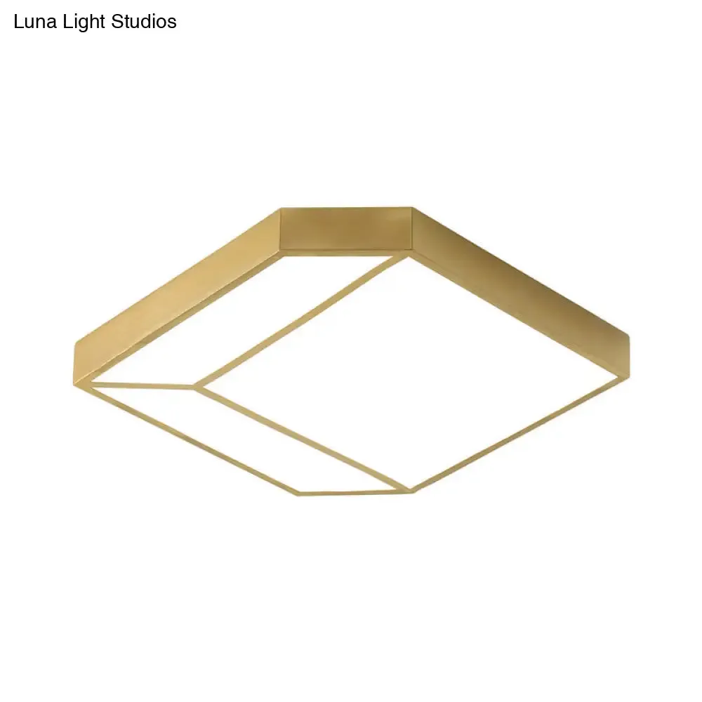 Gold Hexagon LED Flush Mount Ceiling Light with Acrylic Shade in Warm/White Light