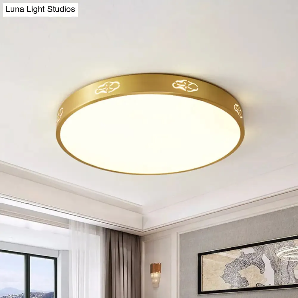 Gold LED Round Flush Mount Ceiling Light Fixture in 3 Color Options - Modern Style, Available in 3 Sizes