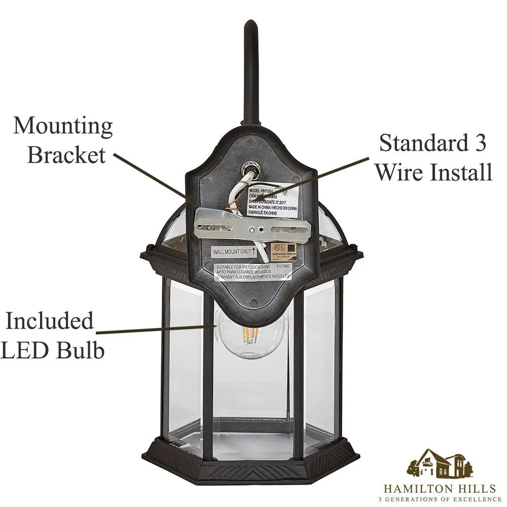 Hamilton Hills Classical Outdoor Wall Mount Sconce | Black Metal with Clear Glass