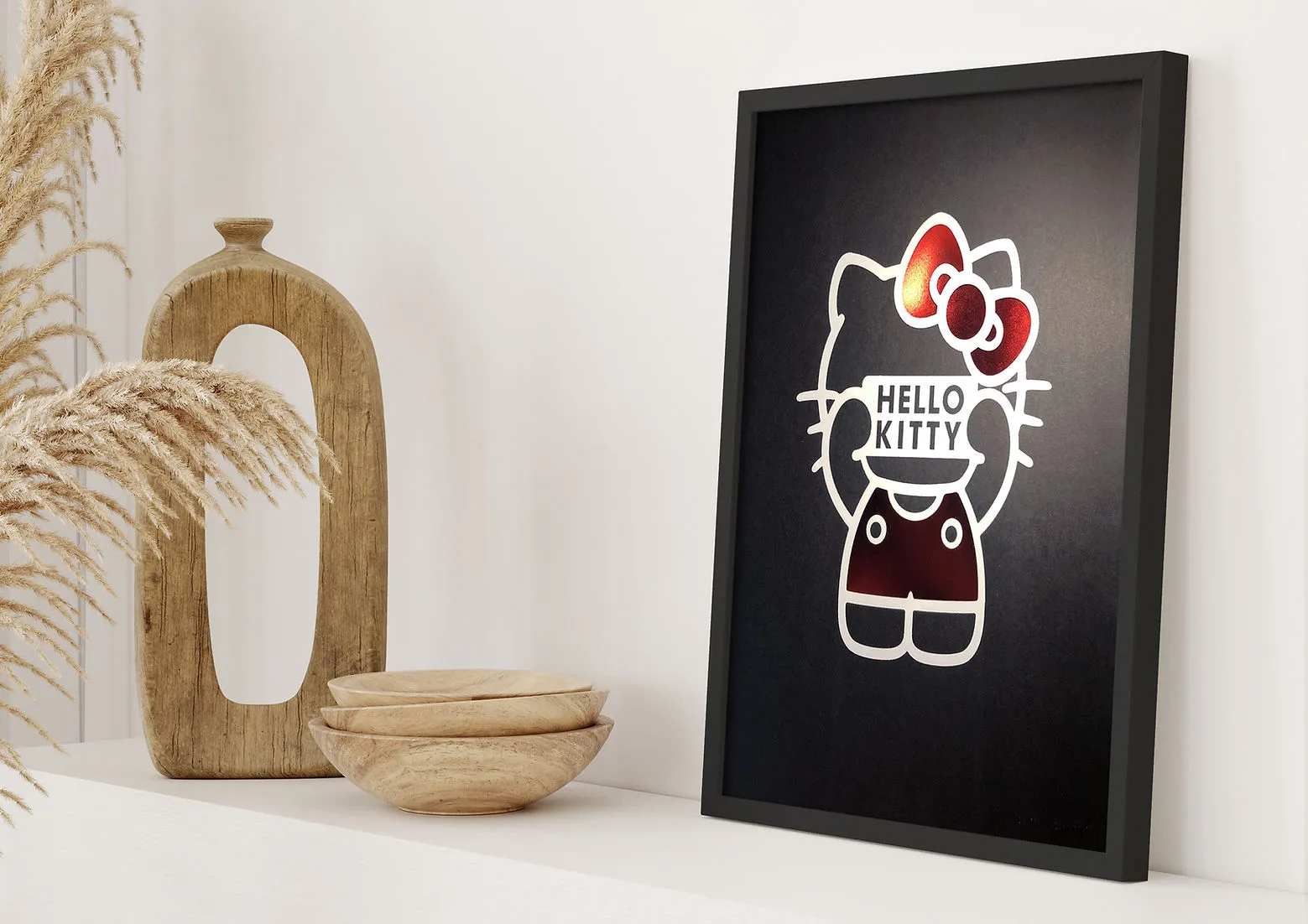 Hello Kitty White Signboard Art Print  | Black & White