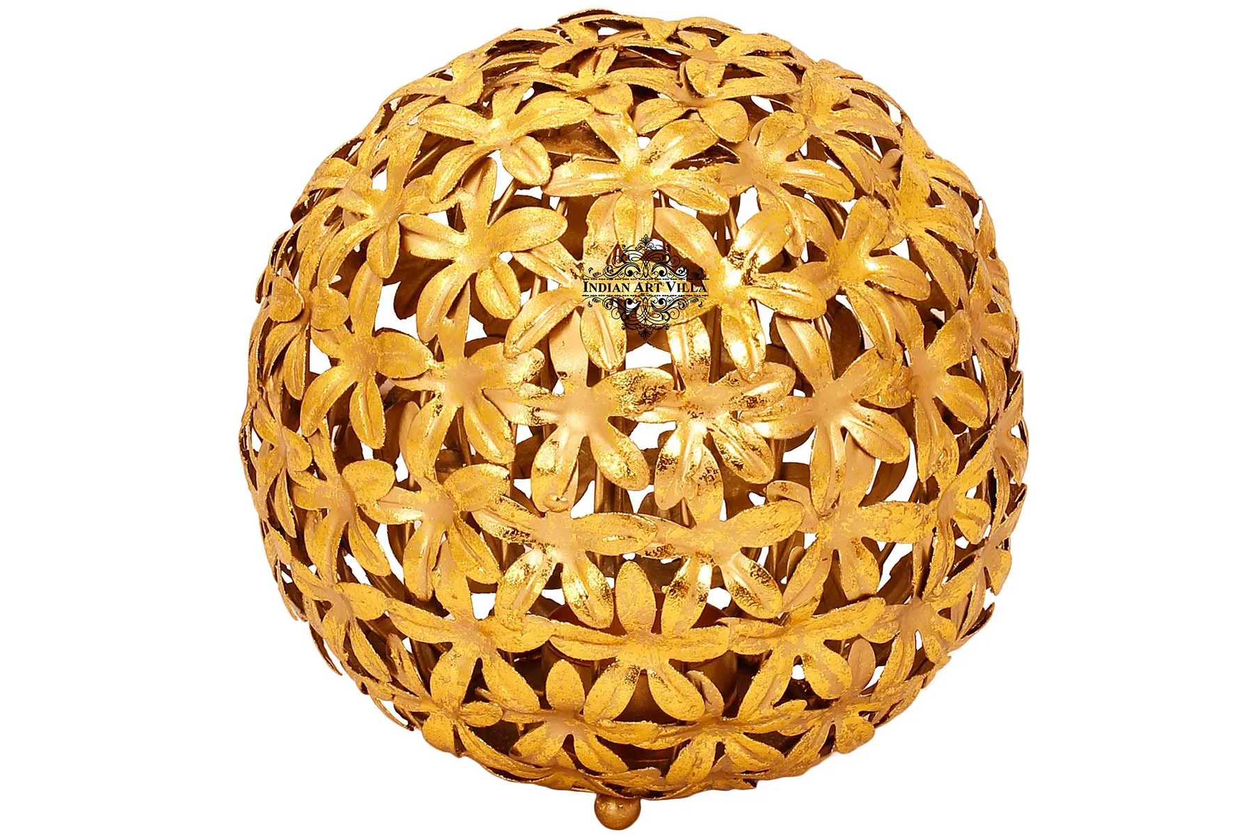 IndianArtVilla Handcrafted Iron Round Flower Design Lamp, Width 16.51 cm