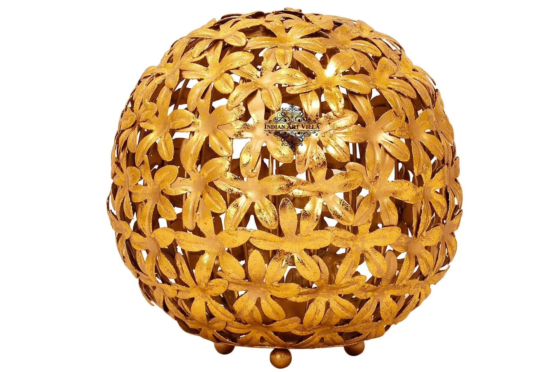 IndianArtVilla Handcrafted Iron Round Flower Design Lamp, Width 16.51 cm