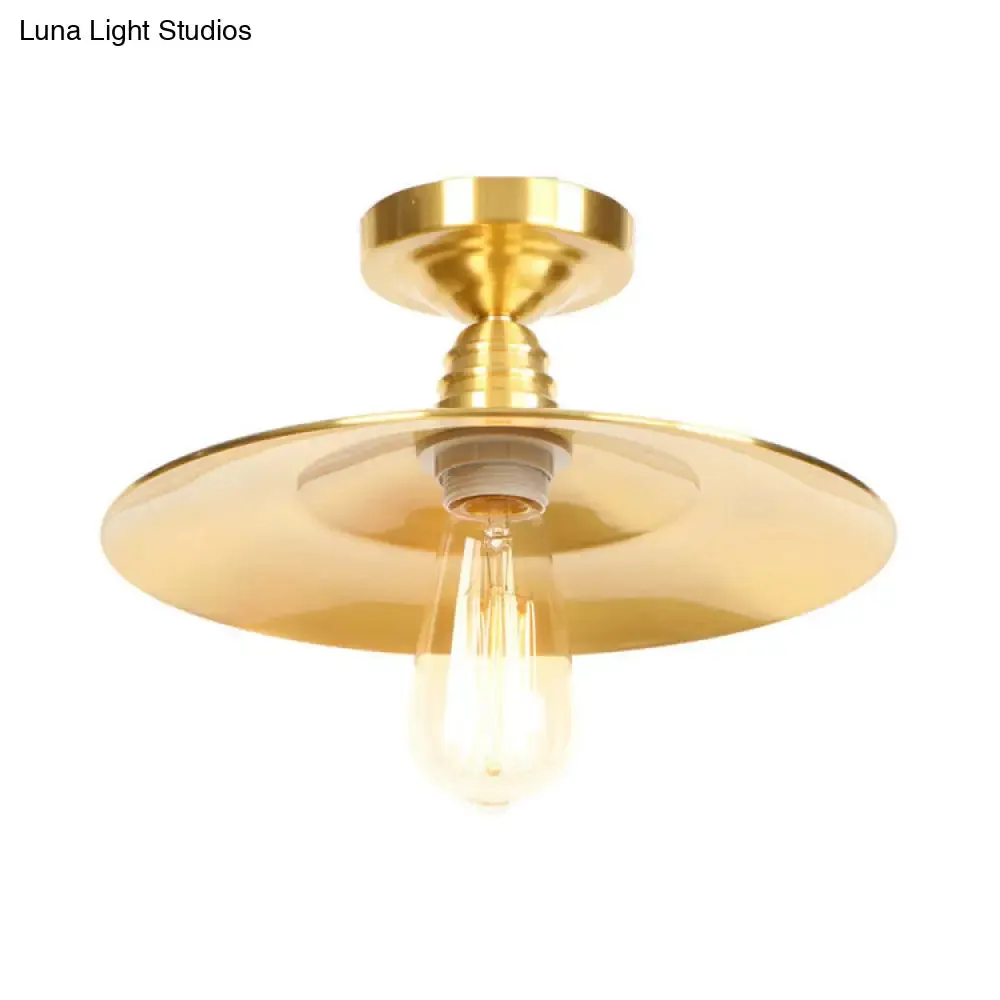 Industrial Metal Flush Mount Ceiling Light - Gold Saucer Single Head Ceiling Fixture for Living Room