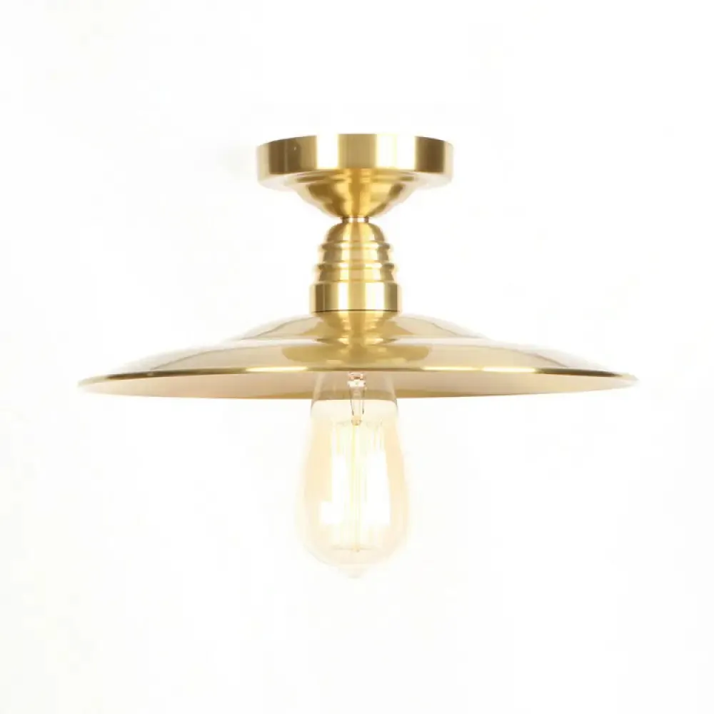 Industrial Metal Flush Mount Ceiling Light - Gold Saucer Single Head Ceiling Fixture for Living Room