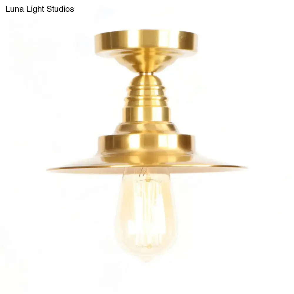 Industrial Metal Flush Mount Ceiling Light - Gold Saucer Single Head Ceiling Fixture for Living Room