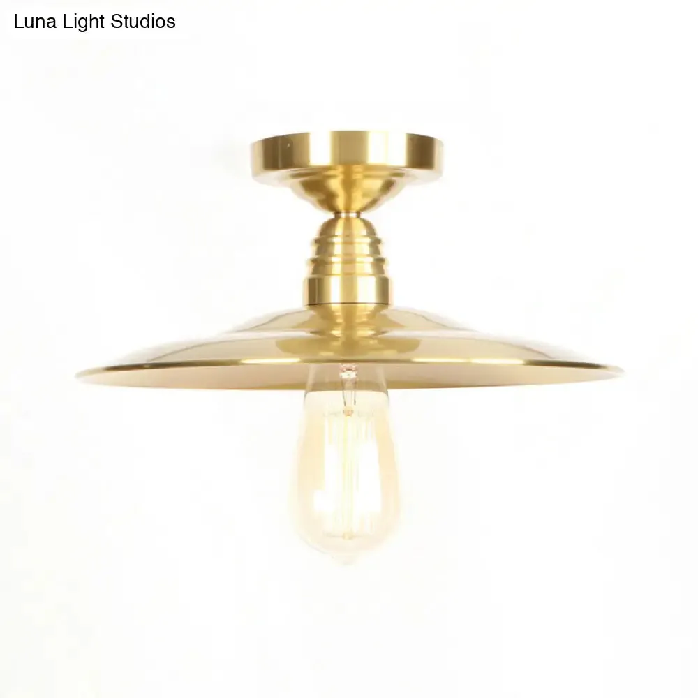 Industrial Metal Flush Mount Ceiling Light - Gold Saucer Single Head Ceiling Fixture for Living Room