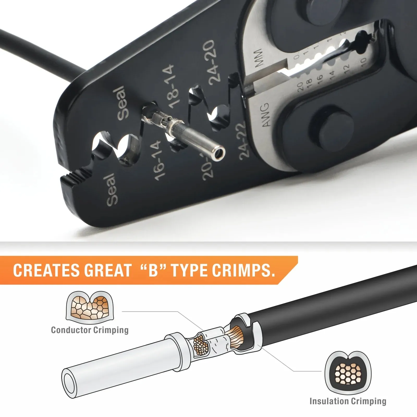 IWC-1424AB AWG24-14 Wire Crimper for Weather Pack Terminals, Open Barrel Terminals, Stamped Contacts, Wire Stripper & Cutter