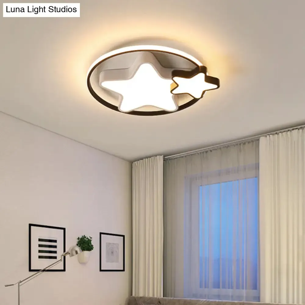 Kids Bedroom LED Star Ceiling Light in Black and White Acrylic Flush Mount