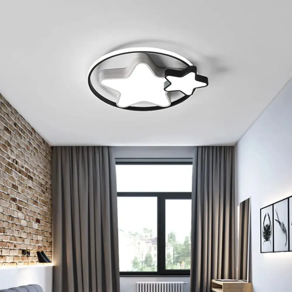 Kids Bedroom LED Star Ceiling Light in Black and White Acrylic Flush Mount